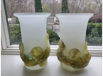Stunning! Ioan Nemtoi Pair Of Hand Blown Art Glass Vases, Romania