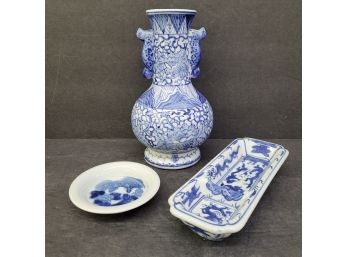 Asian Blue And White Pottery Lot