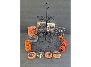 Halloween Cupcake Tower With Napkins And Holders