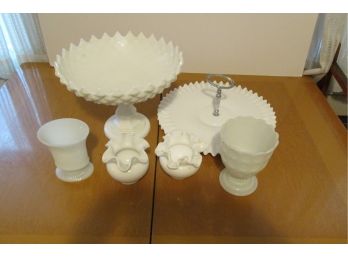 Collection Of 6 White Porcelain And Milk Glass Serving Dishes