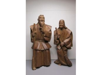 Pair Of Vintage Carved Chinese Wood Figure Figurines.