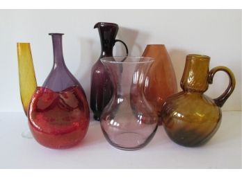 Collection Of 7 Vintage Art Glass Vases, Vessels And More