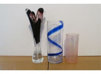 Collection Of 3 Colorful Glass Vases.
