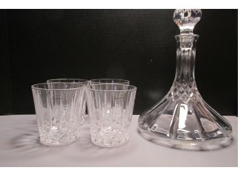 Wedgewood Crystal Glass Decanter And Four Glasses.