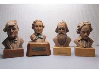 Collection Of 4 Vintage  Anri Toriart Wooden Classical Composers Small Busts Figurine Figures