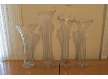 Lot Of 4 Vintage Tall Clear Glass Vases