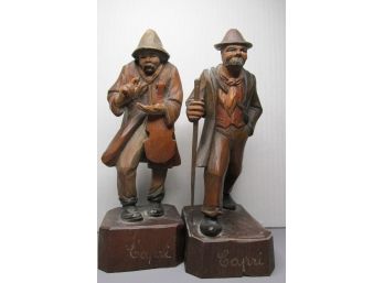 Pair Of Vintage Italian Wooden Carved Figures Figurines.