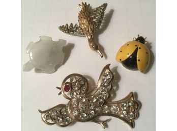 Vintage Birds, Ladybug & Turtle Pins