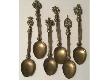 Antique 6 Italian Brass Spoons