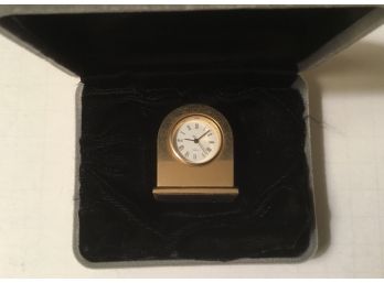Vintage Miniature Brass Dome Clock In Velvet Box