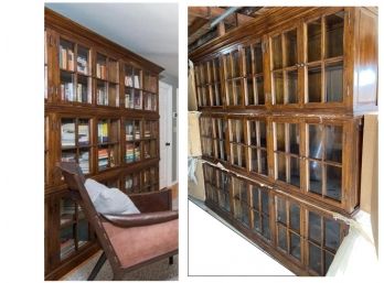 Large Wood And Glass Door Library Wall Display Case