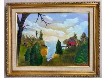 Signed Oil Painting Framed With Linen Mat