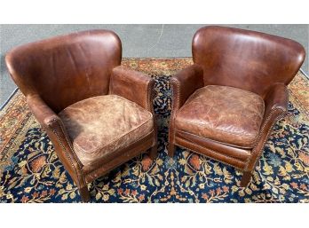 Pair Of  Petite Restoration Hardware Leather Chairs