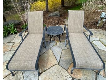 2 Outdoor Lounge Chairs By Agio And Metal Table