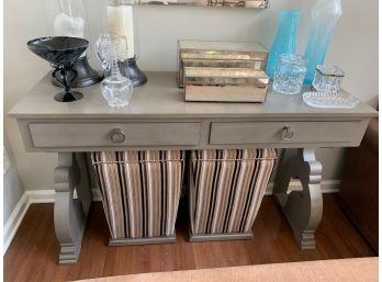 Grey/ Slate Wood Console Table With 2 Cushion Ottoman Contents On Top Not Included