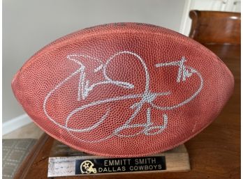 Emmitt Smith Signed Football With Wooden Stand
