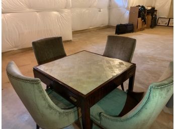 'Vinyl Top' Card Table With Cupholders With 4 'Velvet Like' Nailhead Chairs