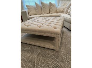 Nail Head Beige Ottoman Cocktail With Casters Open Storage