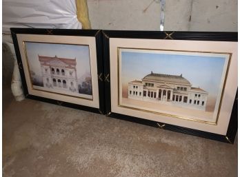 2 Picture Frames Looks Like Old 'greek Like' Buildings In The Basement