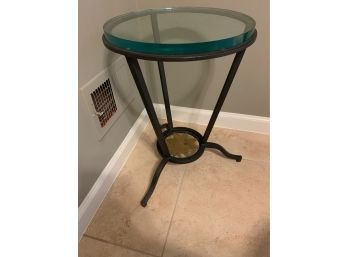 Glass Top Wrought Iron Side Table 15-1/2x22
