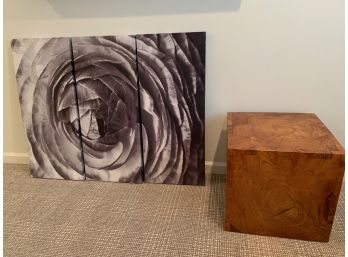 Wooden Block Side Table And 3 Piece Rose Frame