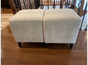 Set Of 2  Pottery Barn Ottomans Taupe 'suede Like' Fabric 16x16x18