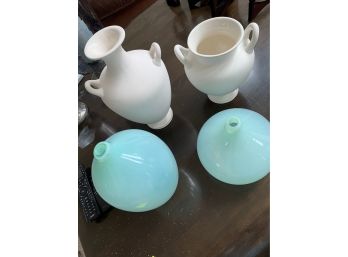 Set Of 4  Assorted Vases Glass And Bisque Like