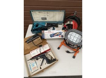 Box Of Power Tools & Lights