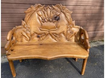 Beautifully Carved Wood Horse Bench