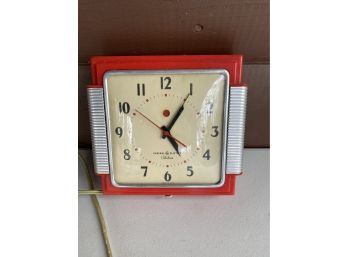 Vintage GE Red Telechron Wall Clock