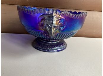 Vintage Imperial Cobalt Blue Carnival Glass Rams Head Bowl