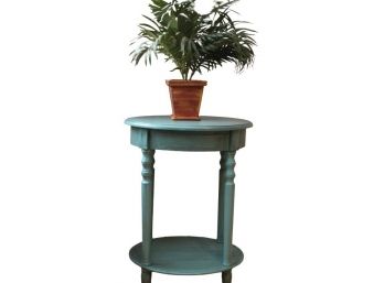 Gorgeous Turquoise Accent Table With Artificial Plant