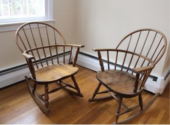 Pair Of Vintage  Wooden Barrel Back Wooden Rocking Chairs
