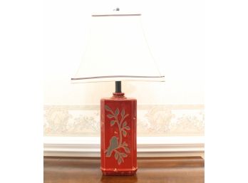 Imperial Red Porcelain Lamp With Lovely Bird Finial