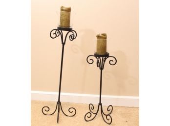 Pair Of Beautiful Tall Metal Candle Holders
