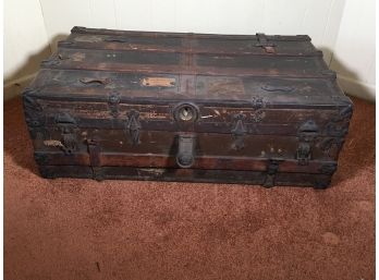 Antique Travel Trunk - 1890s - 1920s - Old Labels - Has Original Tray Inside - Good Low Coffee Table