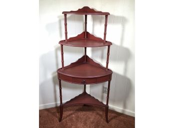 Vintage Faux Bamboo Corner Etagere  / Corner Shelf With Drawer - Three Tiers - Use As Is Or Paint - Very Nice
