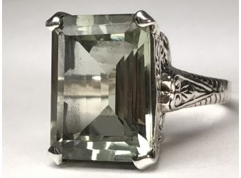 Wonderful Sterling Silver / 925 Ornate Setting With Fantastic Pale Green Amethyst VERY Pretty Ring