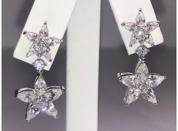 Fantastic Pair Starling Silver / 925 Star Earrings - With Sparkling White Sapphires - AMAZING PAIR !