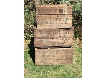 Lot Of Three AS-IS  Antique CONNECTICUT DRY Ginger Ale Crates - Milford CT. 1910 - 1920 - Local Interest -