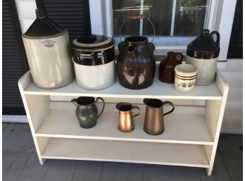 Large Group Of Antique Crocks & Jugs & Three Antique Pitchers - Some With Names - ALL FOR ONE BID !