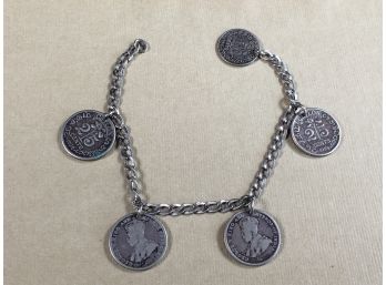 Unusual All Silver Coin Bracelet From Ceylon / George V King Of India 1926  - Original Antique Coins