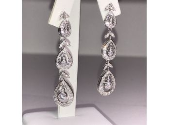 Incredible Sterling Silver / 925 Chandelier Style Earrings Dripping With White Zircons AMAZING PAIR