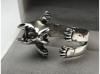 Adorable Sterling Silver / 925 Ring With Dog - GREAT Piece Very Well Made - All Done By Hand