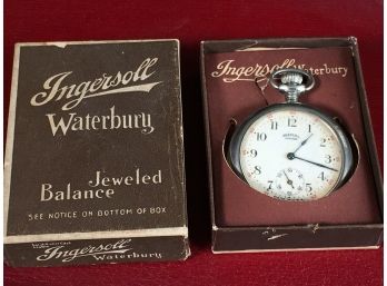 Nice Vintage INGERSOLL WATERBURY  Pocket Watch With Original Box & Booklet - Needs Work