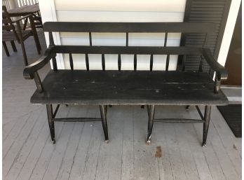 Antique / Vintage Deacons Bench - Nice Long Arms - Nice Form - Old Black Paint - GREAT Size !