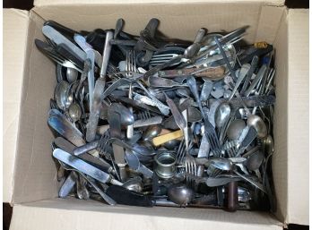 HUGE Box Of Antique / Vintage Silver Plate - Many Different Styles & Patterns - Some Sterling BIG LOT !