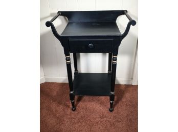 Antique Painted Pine Washstand / Picther & Bowl Stand With Towel Bars & One Drawer - Old Black Paint