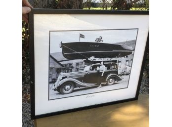 Amazing Large Framed Photo Of 1930s Chris Craft Mahogany Boat Atop 1930s Terraplane Car -  GREAT PIECE !