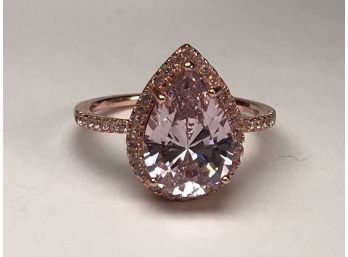 Fabulous Sterling Silver / 925 Ring With 14kt Rose Gold Overlay - Teardrop Pink Tourmalines - VERY Nice !